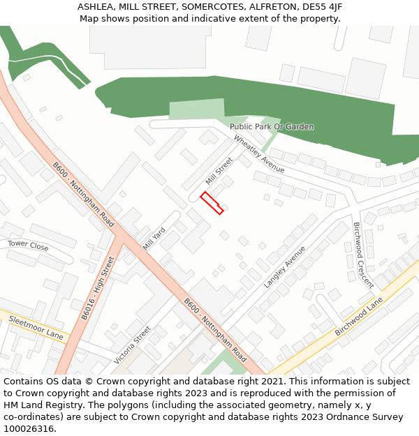 ASHLEA, MILL STREET, SOMERCOTES, ALFRETON, DE55 4JF: Location map and indicative extent of plot