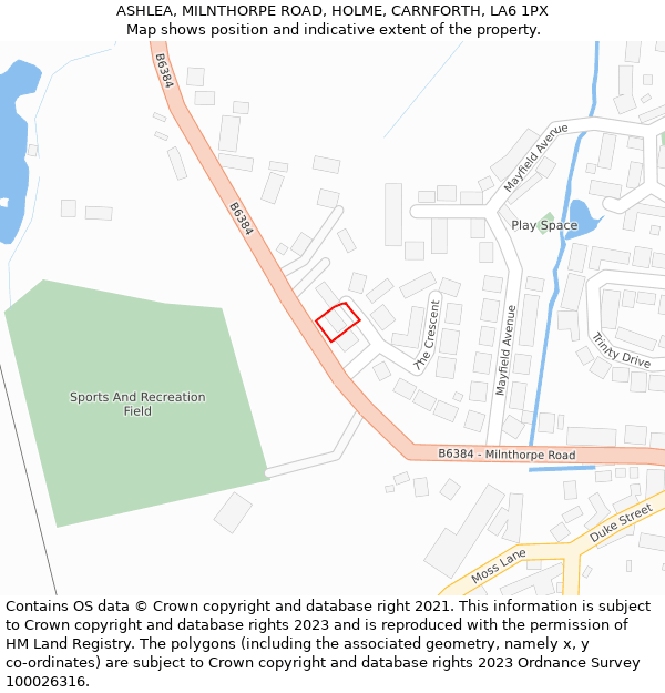 ASHLEA, MILNTHORPE ROAD, HOLME, CARNFORTH, LA6 1PX: Location map and indicative extent of plot