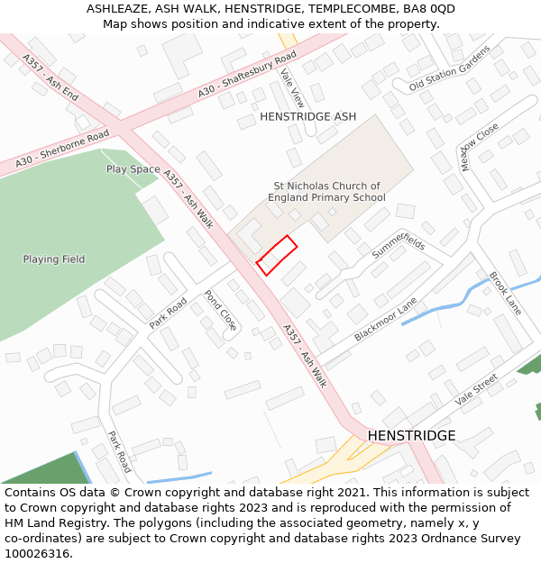 ASHLEAZE, ASH WALK, HENSTRIDGE, TEMPLECOMBE, BA8 0QD: Location map and indicative extent of plot