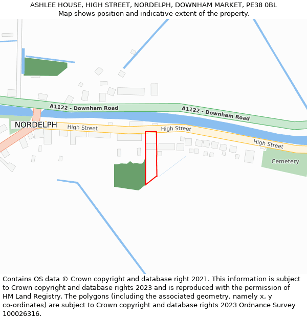 ASHLEE HOUSE, HIGH STREET, NORDELPH, DOWNHAM MARKET, PE38 0BL: Location map and indicative extent of plot