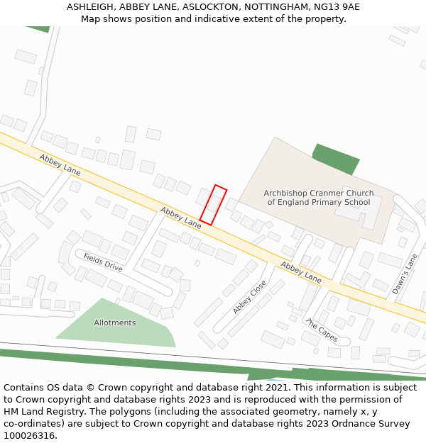 ASHLEIGH, ABBEY LANE, ASLOCKTON, NOTTINGHAM, NG13 9AE: Location map and indicative extent of plot