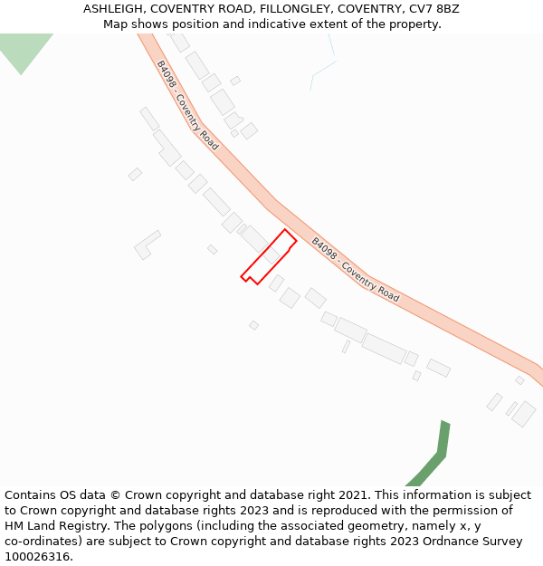 ASHLEIGH, COVENTRY ROAD, FILLONGLEY, COVENTRY, CV7 8BZ: Location map and indicative extent of plot