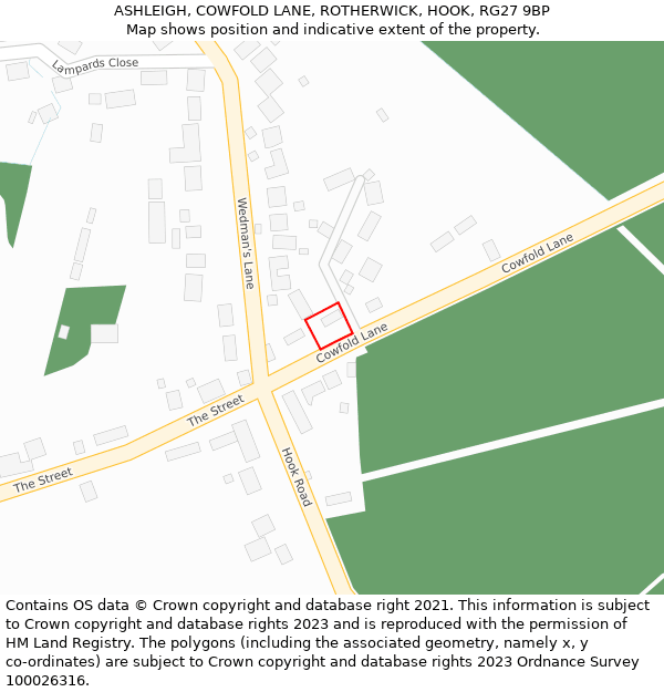 ASHLEIGH, COWFOLD LANE, ROTHERWICK, HOOK, RG27 9BP: Location map and indicative extent of plot