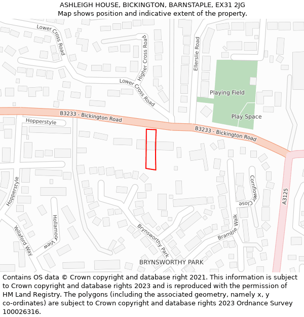ASHLEIGH HOUSE, BICKINGTON, BARNSTAPLE, EX31 2JG: Location map and indicative extent of plot