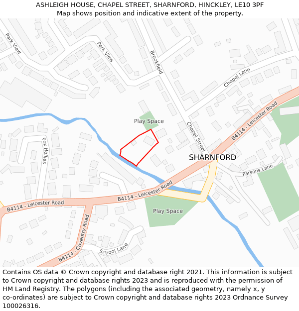 ASHLEIGH HOUSE, CHAPEL STREET, SHARNFORD, HINCKLEY, LE10 3PF: Location map and indicative extent of plot