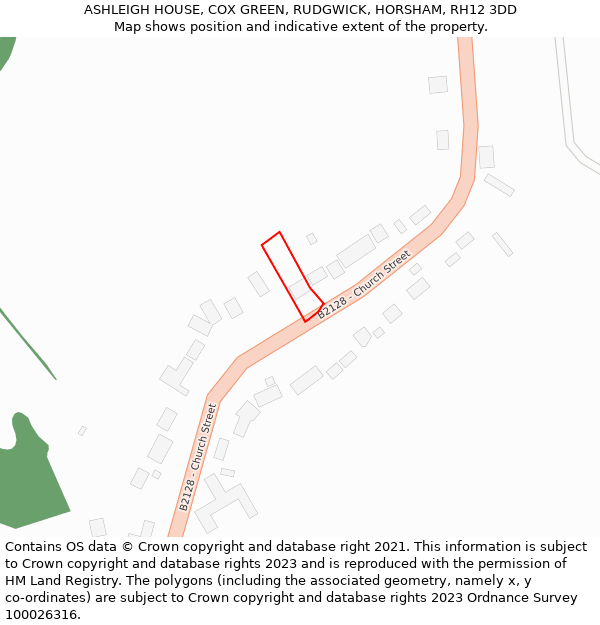 ASHLEIGH HOUSE, COX GREEN, RUDGWICK, HORSHAM, RH12 3DD: Location map and indicative extent of plot