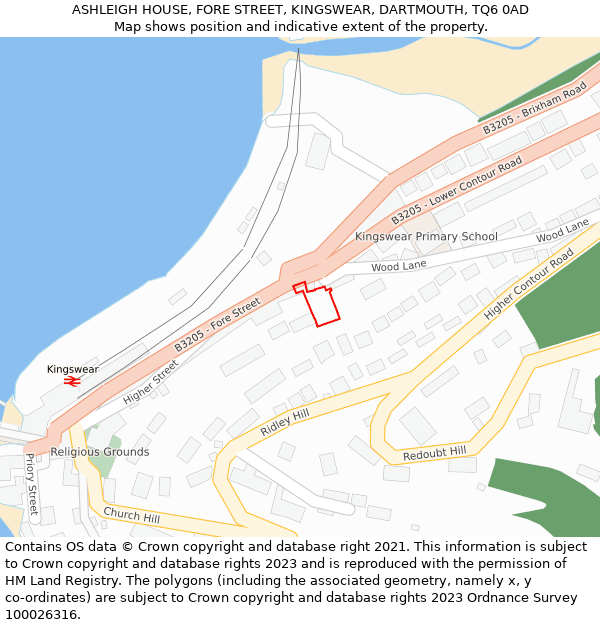 ASHLEIGH HOUSE, FORE STREET, KINGSWEAR, DARTMOUTH, TQ6 0AD: Location map and indicative extent of plot