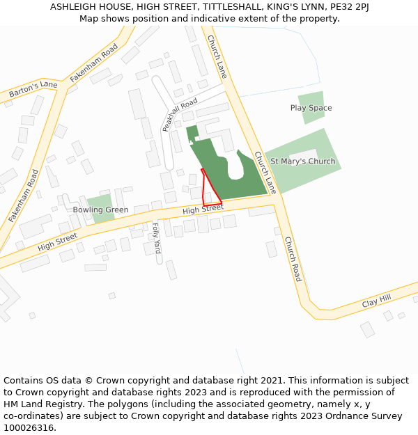 ASHLEIGH HOUSE, HIGH STREET, TITTLESHALL, KING'S LYNN, PE32 2PJ: Location map and indicative extent of plot