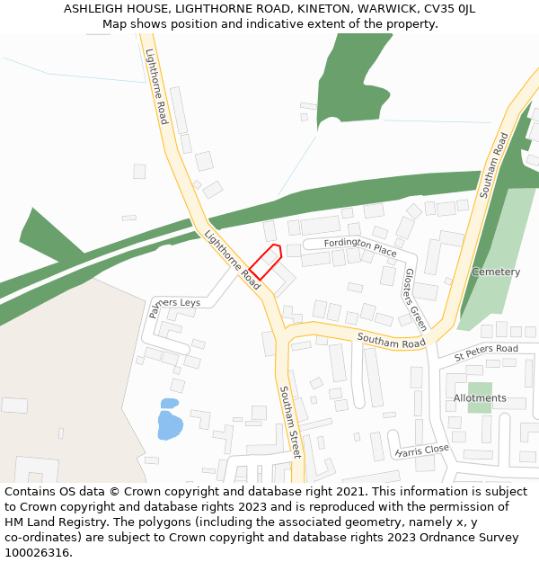 ASHLEIGH HOUSE, LIGHTHORNE ROAD, KINETON, WARWICK, CV35 0JL: Location map and indicative extent of plot