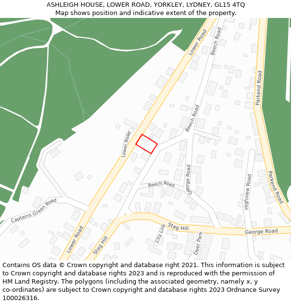 ASHLEIGH HOUSE, LOWER ROAD, YORKLEY, LYDNEY, GL15 4TQ: Location map and indicative extent of plot