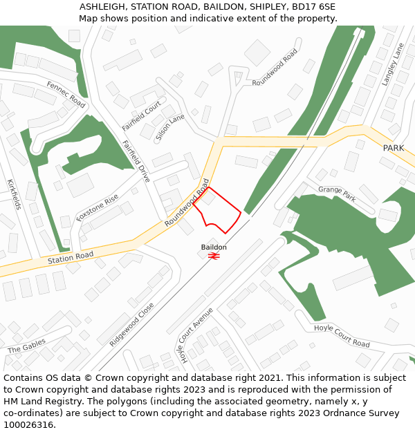 ASHLEIGH, STATION ROAD, BAILDON, SHIPLEY, BD17 6SE: Location map and indicative extent of plot