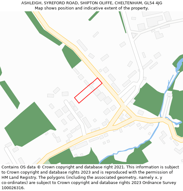 ASHLEIGH, SYREFORD ROAD, SHIPTON OLIFFE, CHELTENHAM, GL54 4JG: Location map and indicative extent of plot