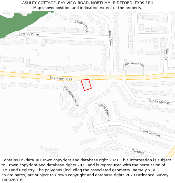 ASHLEY COTTAGE, BAY VIEW ROAD, NORTHAM, BIDEFORD, EX39 1BH: Location map and indicative extent of plot