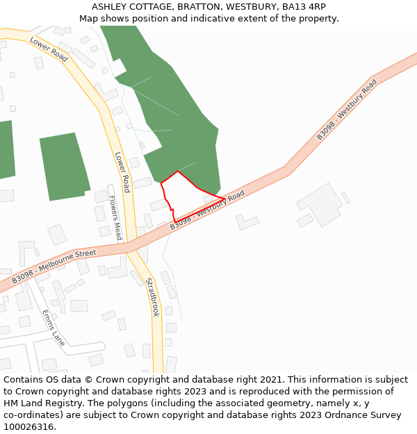 ASHLEY COTTAGE, BRATTON, WESTBURY, BA13 4RP: Location map and indicative extent of plot