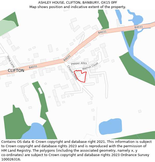 ASHLEY HOUSE, CLIFTON, BANBURY, OX15 0PF: Location map and indicative extent of plot