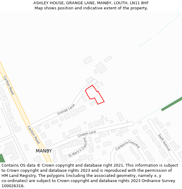 ASHLEY HOUSE, GRANGE LANE, MANBY, LOUTH, LN11 8HF: Location map and indicative extent of plot