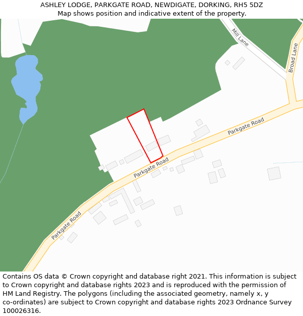 ASHLEY LODGE, PARKGATE ROAD, NEWDIGATE, DORKING, RH5 5DZ: Location map and indicative extent of plot