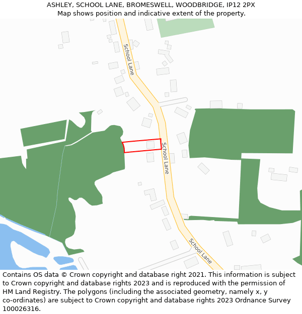 ASHLEY, SCHOOL LANE, BROMESWELL, WOODBRIDGE, IP12 2PX: Location map and indicative extent of plot