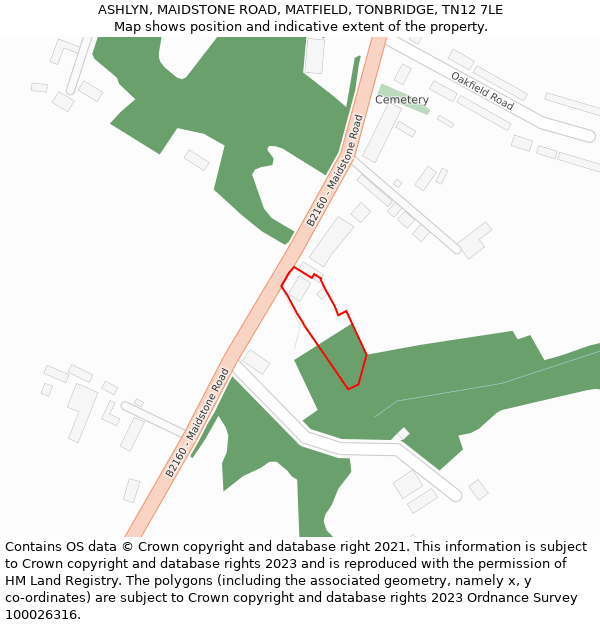 ASHLYN, MAIDSTONE ROAD, MATFIELD, TONBRIDGE, TN12 7LE: Location map and indicative extent of plot