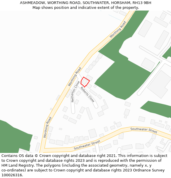 ASHMEADOW, WORTHING ROAD, SOUTHWATER, HORSHAM, RH13 9BH: Location map and indicative extent of plot