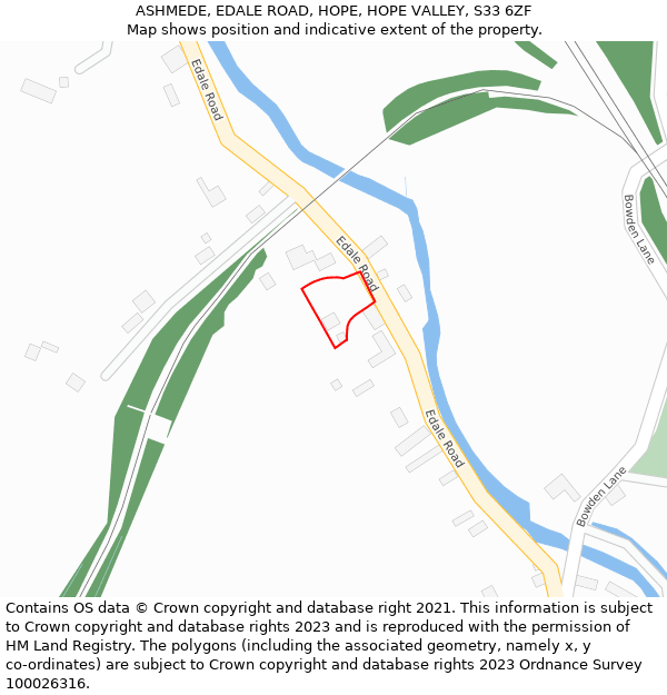 ASHMEDE, EDALE ROAD, HOPE, HOPE VALLEY, S33 6ZF: Location map and indicative extent of plot