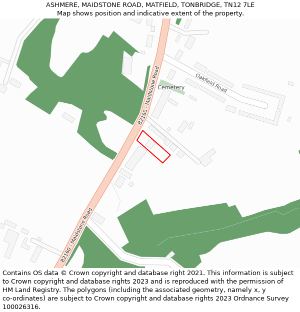 ASHMERE, MAIDSTONE ROAD, MATFIELD, TONBRIDGE, TN12 7LE: Location map and indicative extent of plot