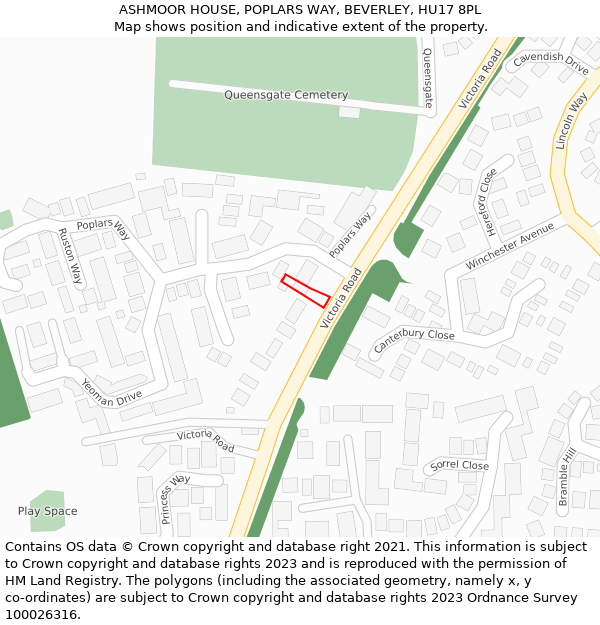 ASHMOOR HOUSE, POPLARS WAY, BEVERLEY, HU17 8PL: Location map and indicative extent of plot