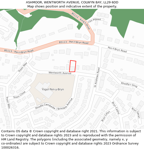 ASHMOOR, WENTWORTH AVENUE, COLWYN BAY, LL29 6DD: Location map and indicative extent of plot