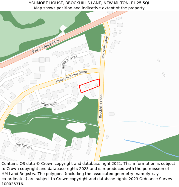 ASHMORE HOUSE, BROCKHILLS LANE, NEW MILTON, BH25 5QL: Location map and indicative extent of plot