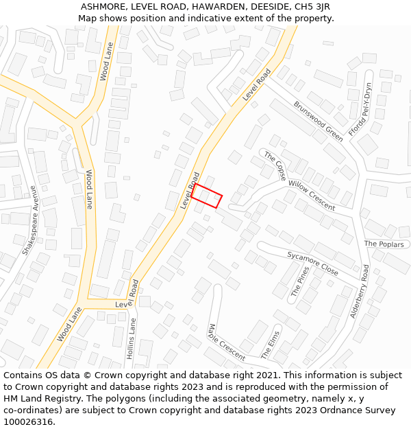 ASHMORE, LEVEL ROAD, HAWARDEN, DEESIDE, CH5 3JR: Location map and indicative extent of plot