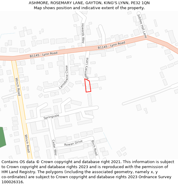 ASHMORE, ROSEMARY LANE, GAYTON, KING'S LYNN, PE32 1QN: Location map and indicative extent of plot