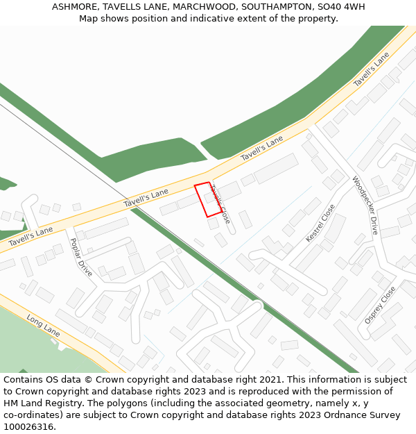 ASHMORE, TAVELLS LANE, MARCHWOOD, SOUTHAMPTON, SO40 4WH: Location map and indicative extent of plot