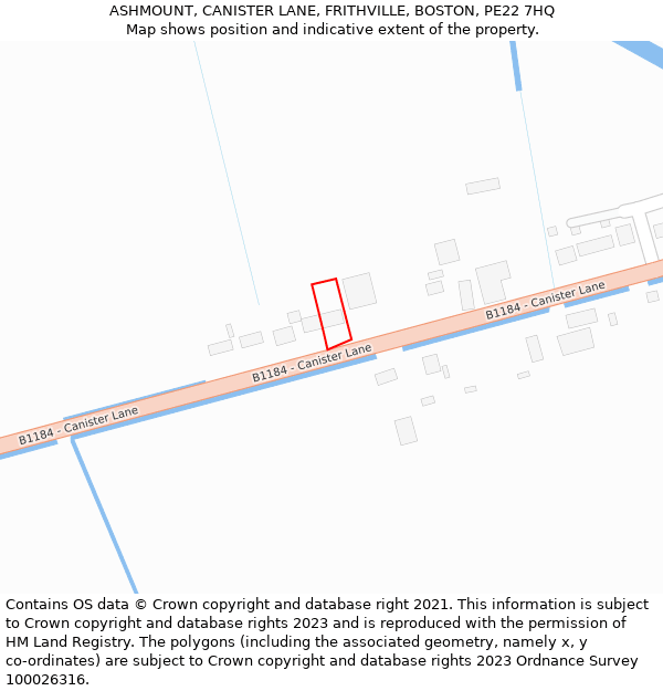 ASHMOUNT, CANISTER LANE, FRITHVILLE, BOSTON, PE22 7HQ: Location map and indicative extent of plot