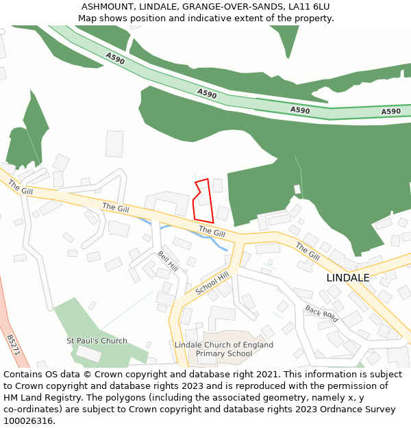 ASHMOUNT, LINDALE, GRANGE-OVER-SANDS, LA11 6LU: Location map and indicative extent of plot