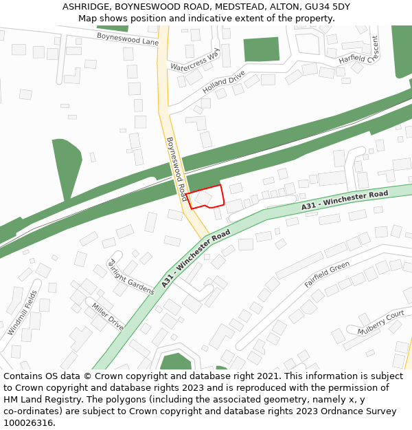 ASHRIDGE, BOYNESWOOD ROAD, MEDSTEAD, ALTON, GU34 5DY: Location map and indicative extent of plot