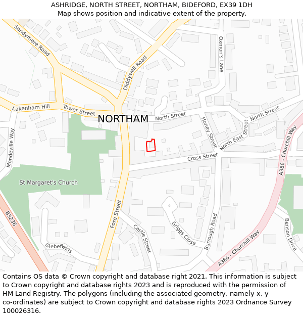 ASHRIDGE, NORTH STREET, NORTHAM, BIDEFORD, EX39 1DH: Location map and indicative extent of plot