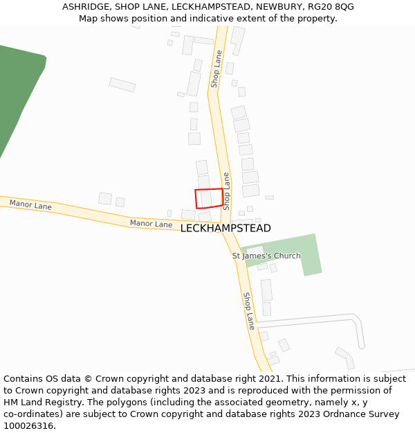 ASHRIDGE, SHOP LANE, LECKHAMPSTEAD, NEWBURY, RG20 8QG: Location map and indicative extent of plot