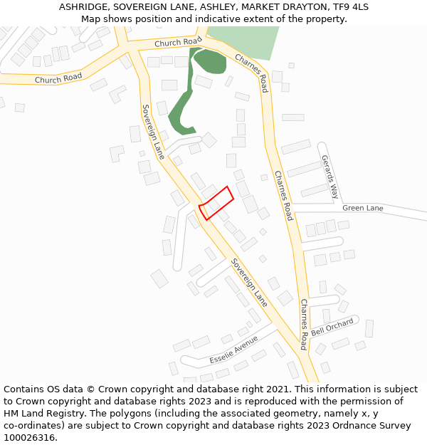 ASHRIDGE, SOVEREIGN LANE, ASHLEY, MARKET DRAYTON, TF9 4LS: Location map and indicative extent of plot