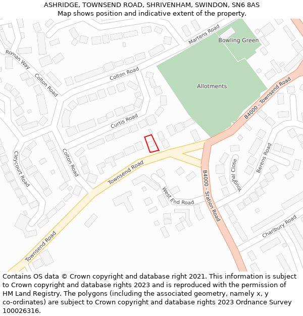 ASHRIDGE, TOWNSEND ROAD, SHRIVENHAM, SWINDON, SN6 8AS: Location map and indicative extent of plot