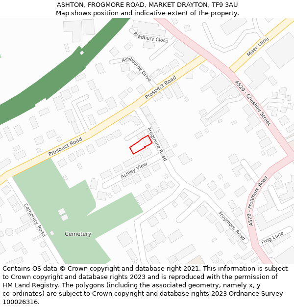 ASHTON, FROGMORE ROAD, MARKET DRAYTON, TF9 3AU: Location map and indicative extent of plot