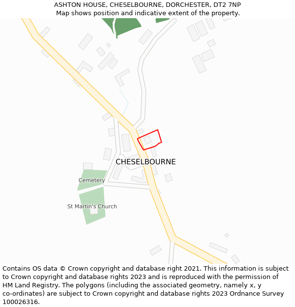 ASHTON HOUSE, CHESELBOURNE, DORCHESTER, DT2 7NP: Location map and indicative extent of plot