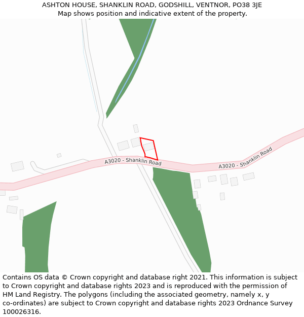 ASHTON HOUSE, SHANKLIN ROAD, GODSHILL, VENTNOR, PO38 3JE: Location map and indicative extent of plot
