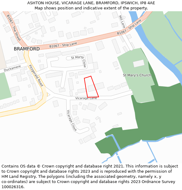 ASHTON HOUSE, VICARAGE LANE, BRAMFORD, IPSWICH, IP8 4AE: Location map and indicative extent of plot