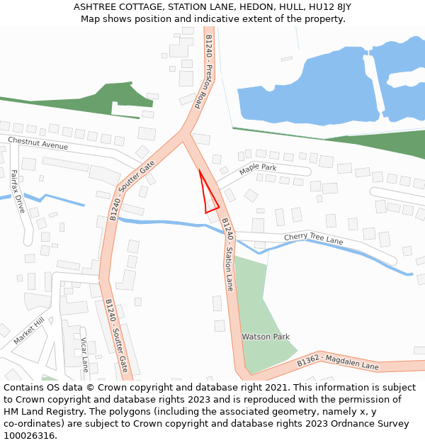 ASHTREE COTTAGE, STATION LANE, HEDON, HULL, HU12 8JY: Location map and indicative extent of plot