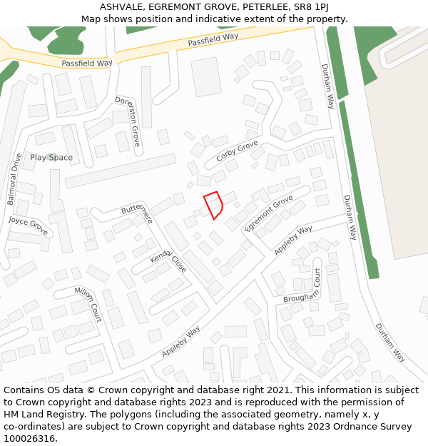 ASHVALE, EGREMONT GROVE, PETERLEE, SR8 1PJ: Location map and indicative extent of plot