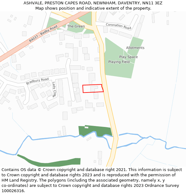 ASHVALE, PRESTON CAPES ROAD, NEWNHAM, DAVENTRY, NN11 3EZ: Location map and indicative extent of plot