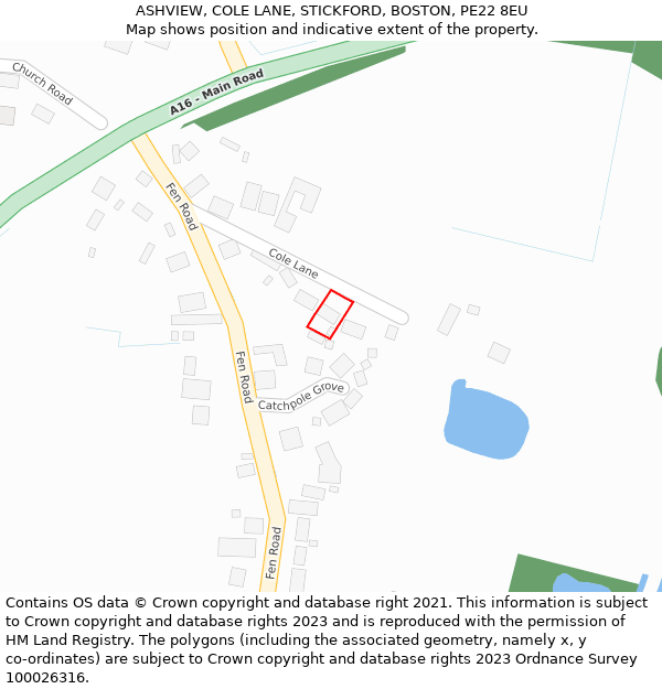 ASHVIEW, COLE LANE, STICKFORD, BOSTON, PE22 8EU: Location map and indicative extent of plot