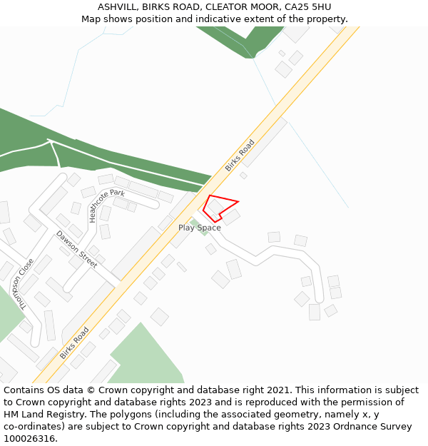ASHVILL, BIRKS ROAD, CLEATOR MOOR, CA25 5HU: Location map and indicative extent of plot