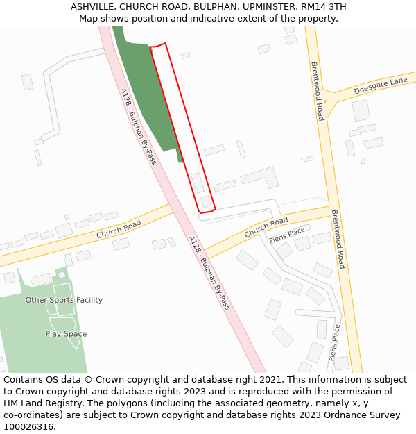 ASHVILLE, CHURCH ROAD, BULPHAN, UPMINSTER, RM14 3TH: Location map and indicative extent of plot