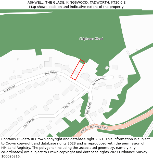 ASHWELL, THE GLADE, KINGSWOOD, TADWORTH, KT20 6JE: Location map and indicative extent of plot